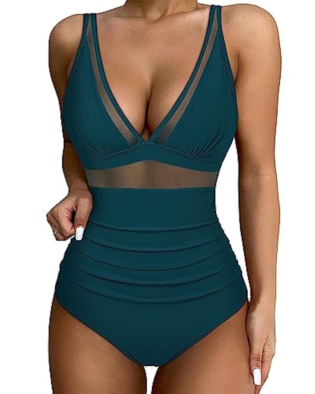 Women’s Swimsuit – Plunging Neckline – Mesh Detail – High-Cut Leg – Breathable Blend