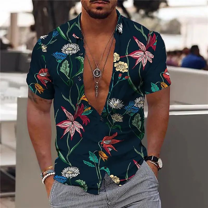 Men’s Polo Shirt - Slim Fit - Breathable Blend - Short Sleeve - Floral Print