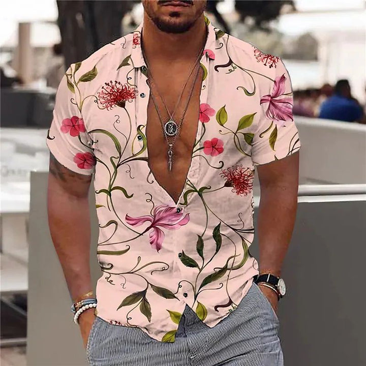 Men’s Polo Shirt - Slim Fit - Breathable Blend - Short Sleeve - Floral Print