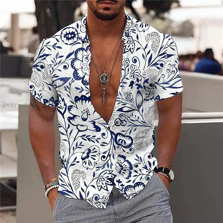 Men’s Polo Shirt - Slim Fit - Breathable Blend - Short Sleeve - Floral Print