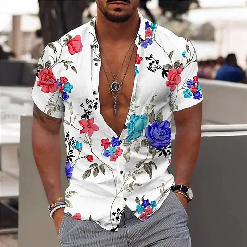 Men’s Polo Shirt - Slim Fit - Breathable Blend - Short Sleeve - Floral Print